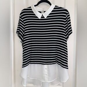 Elle Black and White Striped Blouse